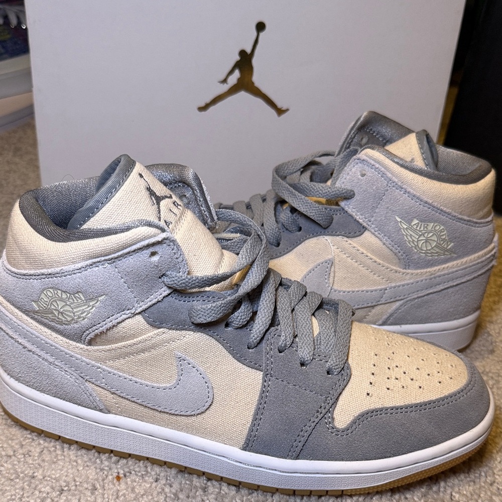 Air Jordan 1 Mid SE Gray and Coconut Milk Sneakers
